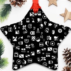 White On Black Abstract Symbols Star Ornament (two Sides) by FunnyCow