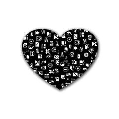 White On Black Abstract Symbols Heart Coaster (4 Pack)  by FunnyCow