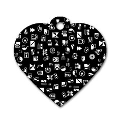 White On Black Abstract Symbols Dog Tag Heart (two Sides) by FunnyCow