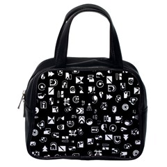 White On Black Abstract Symbols Classic Handbag (one Side) by FunnyCow