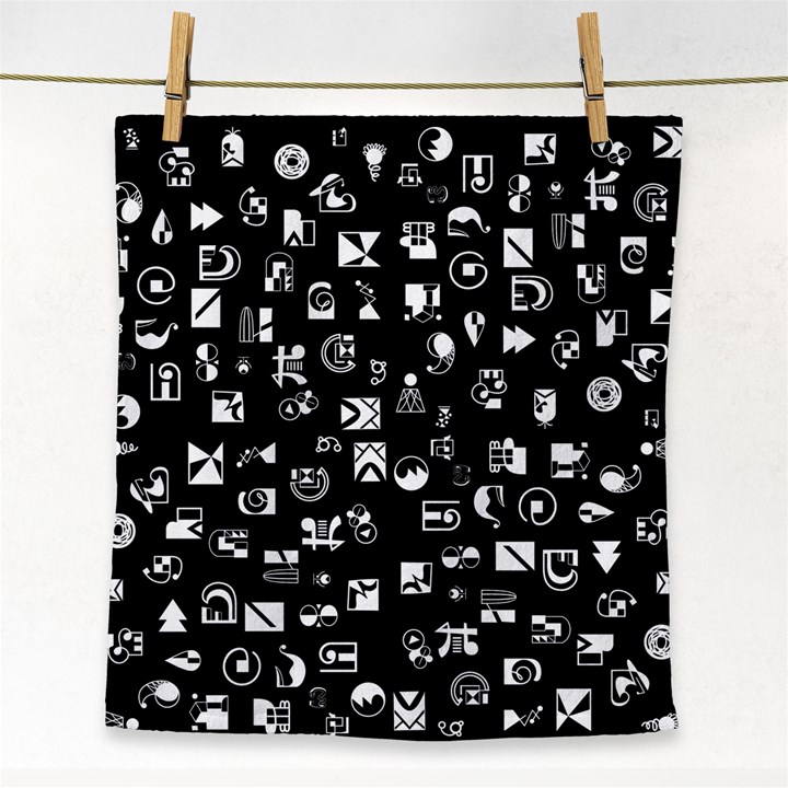 White On Black Abstract Symbols Face Towel