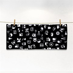 White On Black Abstract Symbols Hand Towel by FunnyCow