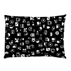 White On Black Abstract Symbols Pillow Case by FunnyCow