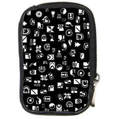 White On Black Abstract Symbols Compact Camera Leather Case by FunnyCow