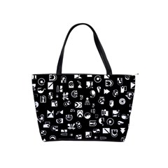 White On Black Abstract Symbols Classic Shoulder Handbag by FunnyCow