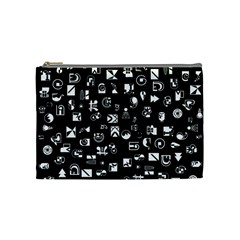 White On Black Abstract Symbols Cosmetic Bag (medium) by FunnyCow