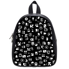 White On Black Abstract Symbols School Bag (small) by FunnyCow