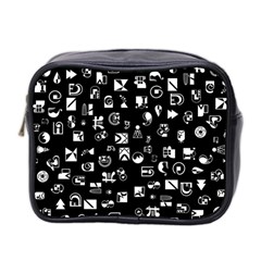 White On Black Abstract Symbols Mini Toiletries Bag (two Sides) by FunnyCow