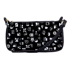 White On Black Abstract Symbols Shoulder Clutch Bag by FunnyCow