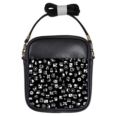 White On Black Abstract Symbols Girls Sling Bag by FunnyCow