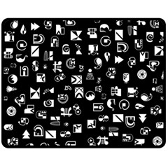 White On Black Abstract Symbols Fleece Blanket (medium)  by FunnyCow