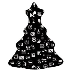 White On Black Abstract Symbols Ornament (christmas Tree) 