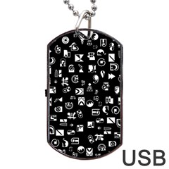 White On Black Abstract Symbols Dog Tag Usb Flash (one Side) by FunnyCow