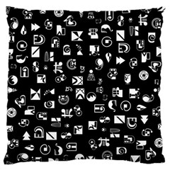 White On Black Abstract Symbols Large Cushion Case (one Side) by FunnyCow