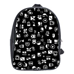 White On Black Abstract Symbols School Bag (xl) by FunnyCow