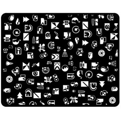 White On Black Abstract Symbols Double Sided Fleece Blanket (medium)  by FunnyCow