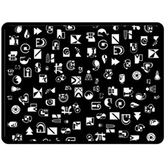 White On Black Abstract Symbols Double Sided Fleece Blanket (large)  by FunnyCow