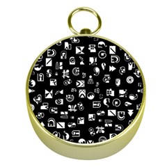 White On Black Abstract Symbols Gold Compasses by FunnyCow