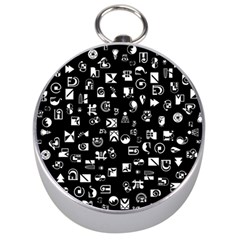 White On Black Abstract Symbols Silver Compasses by FunnyCow