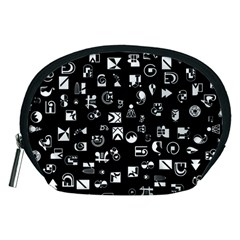 White On Black Abstract Symbols Accessory Pouch (medium) by FunnyCow