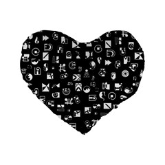 White On Black Abstract Symbols Standard 16  Premium Flano Heart Shape Cushions