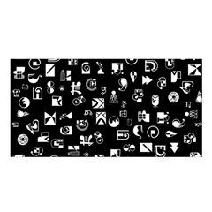 White On Black Abstract Symbols Satin Shawl by FunnyCow