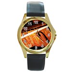 Cello Performs Classic Music Round Gold Metal Watch Front