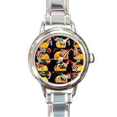 Drum Beat Collage Round Italian Charm Watch by FunnyCow