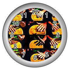 Drum Beat Collage Wall Clock (silver) by FunnyCow