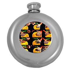 Drum Beat Collage Round Hip Flask (5 Oz) by FunnyCow