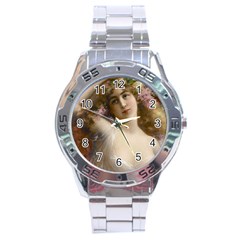 Victorian Lady In Pink Stainless Steel Analogue Watch by vintage2030