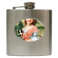 Girl With Dog Hip Flask (6 Oz) by vintage2030