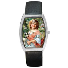 Girl With Dog Barrel Style Metal Watch