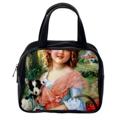 Girl With Dog Classic Handbag (one Side) by vintage2030