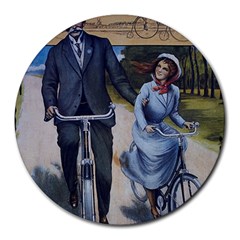 Couple On Bicycle Round Mousepads by vintage2030