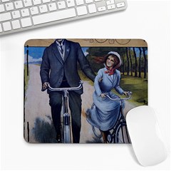 Couple On Bicycle Large Mousepads by vintage2030