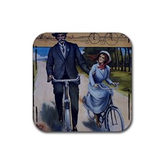 Couple On Bicycle Rubber Coaster (square)  by vintage2030