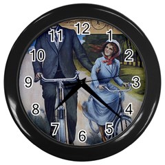 Couple On Bicycle Wall Clock (black) by vintage2030