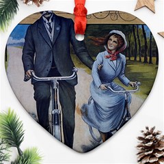 Couple On Bicycle Heart Ornament (two Sides) by vintage2030