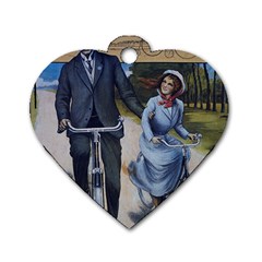 Couple On Bicycle Dog Tag Heart (one Side) by vintage2030