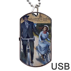 Couple On Bicycle Dog Tag Usb Flash (one Side) by vintage2030