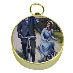 Couple On Bicycle Gold Compasses by vintage2030