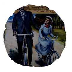 Couple On Bicycle Large 18  Premium Flano Round Cushions by vintage2030