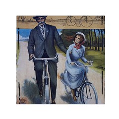 Couple On Bicycle Small Satin Scarf (square) by vintage2030