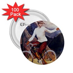 Woman On Bicycle 2 25  Buttons (100 Pack)  by vintage2030