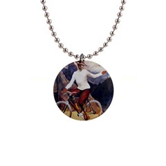 Woman On Bicycle Button Necklaces by vintage2030