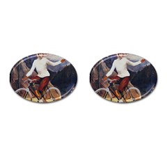 Woman On Bicycle Cufflinks (oval) by vintage2030