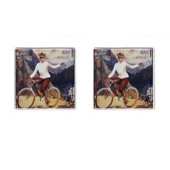 Woman On Bicycle Cufflinks (square) by vintage2030