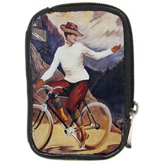 Woman On Bicycle Compact Camera Leather Case by vintage2030