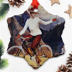 Woman On Bicycle Snowflake Ornament (two Sides) by vintage2030